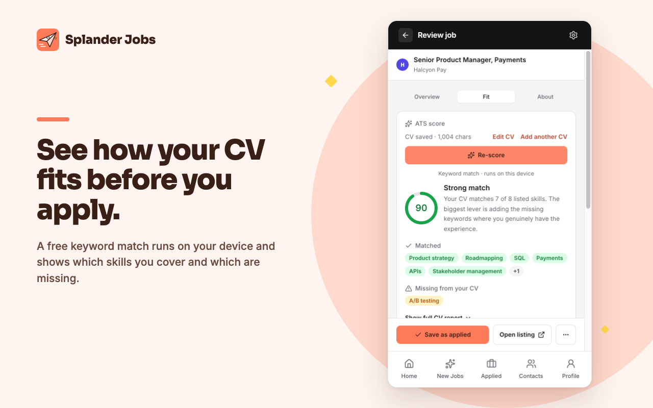 The CV match for a job: the required skills the CV has and the ones it's missing.